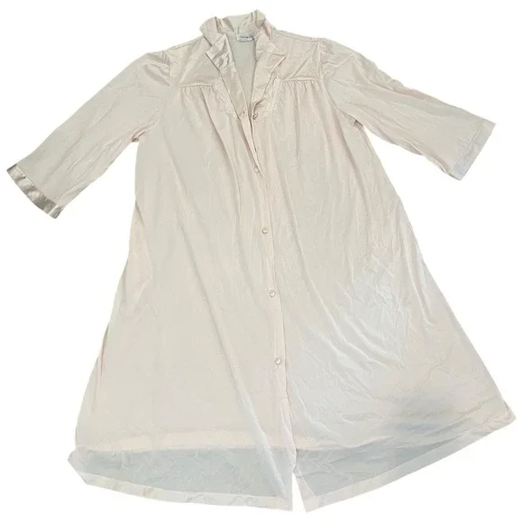 Vintage Vanity Fair Women's XL Silky Robe Light Pink Button Sleepwear Floral - Picture 1 of 6